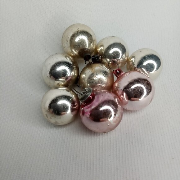 MCM Christmas Ornament Set Of 8 Feather Tree Silver Pink Glass Shiny Brite 1950s - Picture 3 of 7